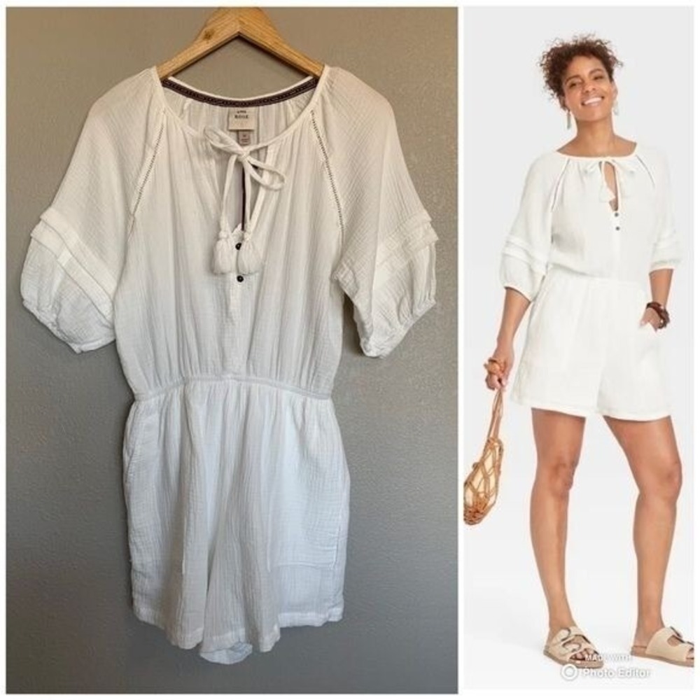 Knox Rose Shorts Romper Size Medium White Cotton Gauze Bohemian NWT